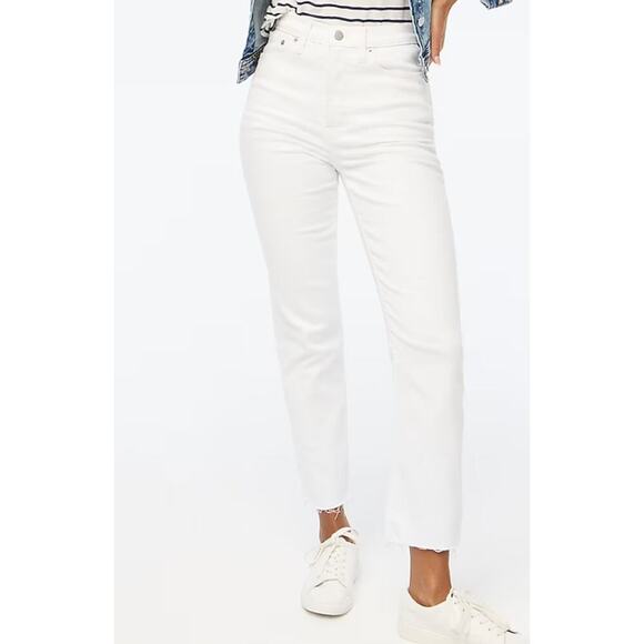NWOT J.Crew stovepipe white straight jean signature stretch+ Size 33 Raw Hem - Picture 1 of 9